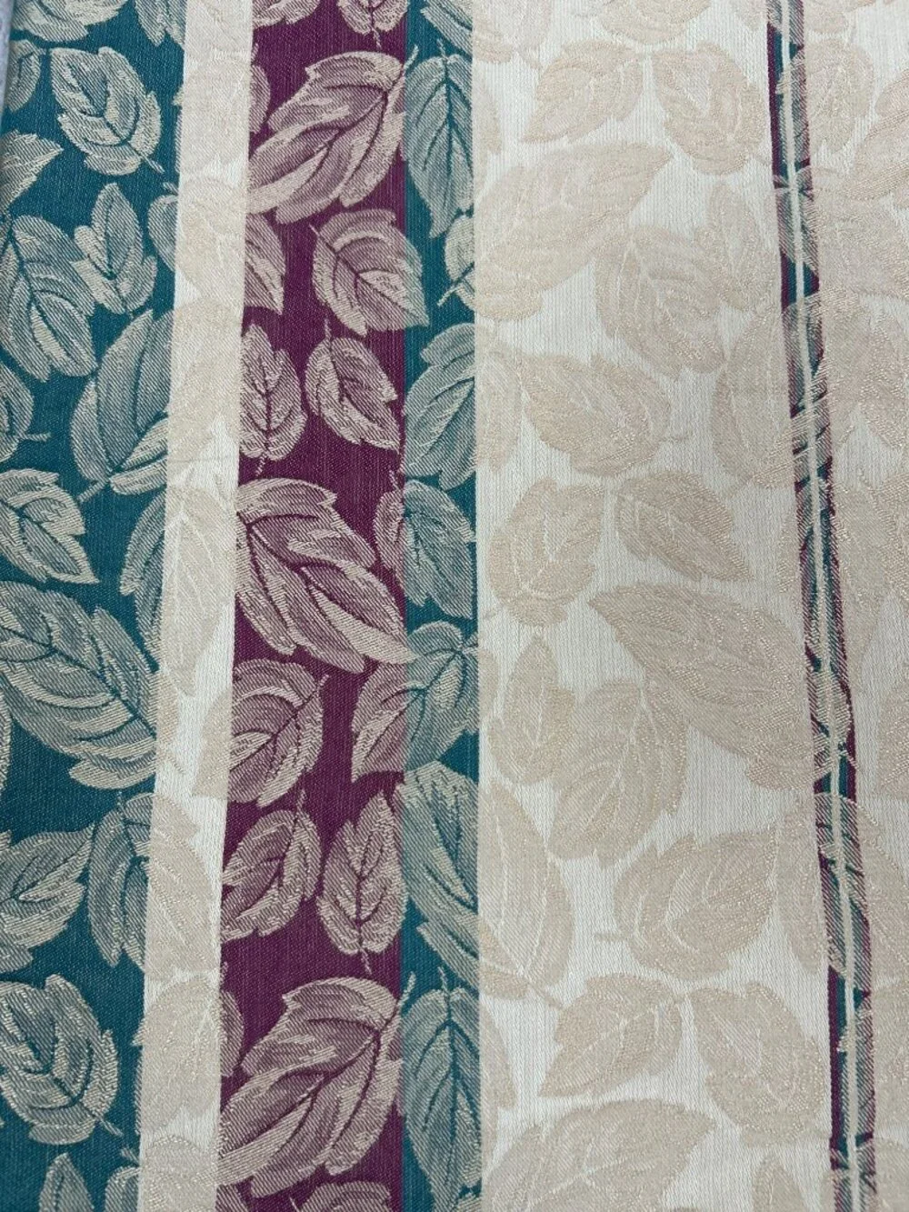 Vintage 90s Fall Leaves Tablecloth 60x95 Gold Teal Burgundy Autumn Decor